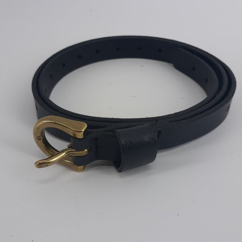 Women Fashion Skinny Dress Belt Black Gold Tone Brass Buckle - Picture 5 of 9